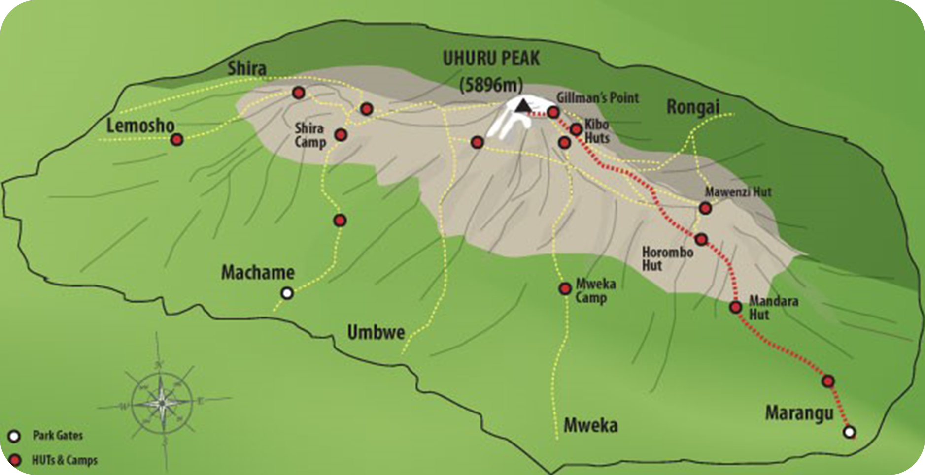 Kilimanjaro Marangu Route Map
